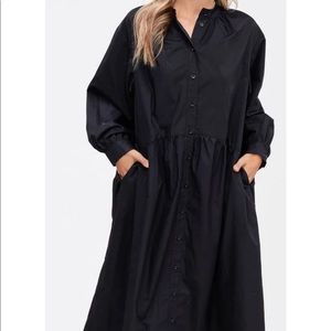 En Saison Poplin Midi Shirt Dress, Black
